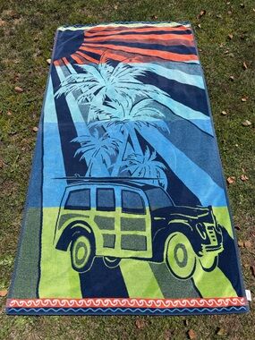 Costco Oversized Beach Towel Woody Palm Trees Surf Sunset 100% Cotton 37x71 GUC